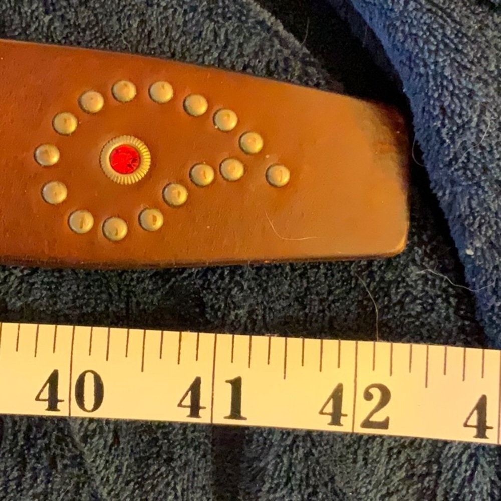 Barneys New York Brown Leather Belt with Red and Silver rhinestone Accents - Picture 7 of 8